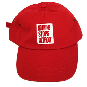 Nothing Stops Detroit Red with white Box Logo hat