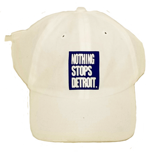 Nothing Stops Detroit White with blue Box Logo hat