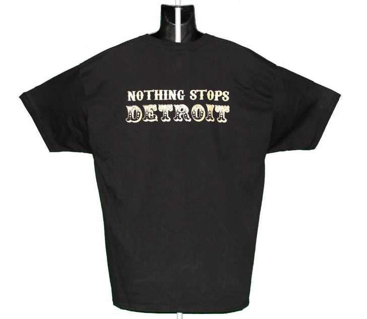 Nothing Stops Detroit Unisex Black Chest Logo Short Sleeve Tee back view