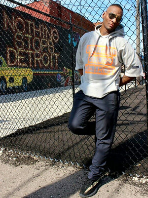 Nothing Stops Detroit Unisex Gray Neon Sign Long Sleeve Hoodie