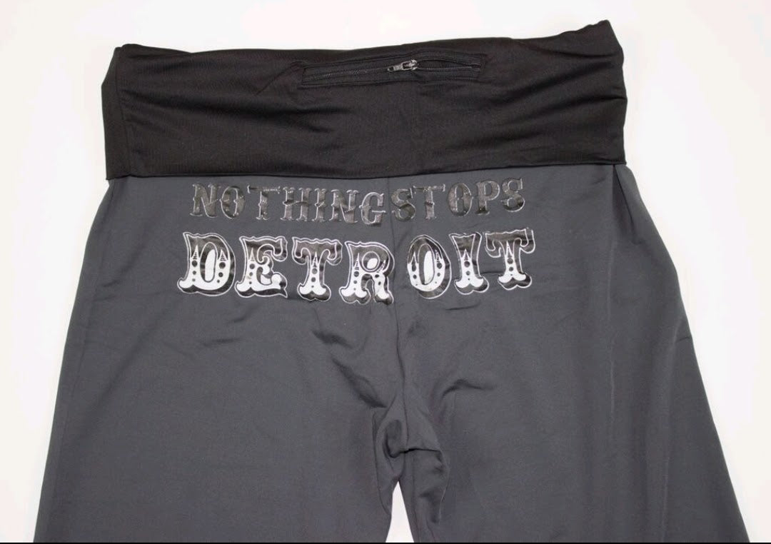 Nothing Stops Detroit Text On Back Of Yoga Pants