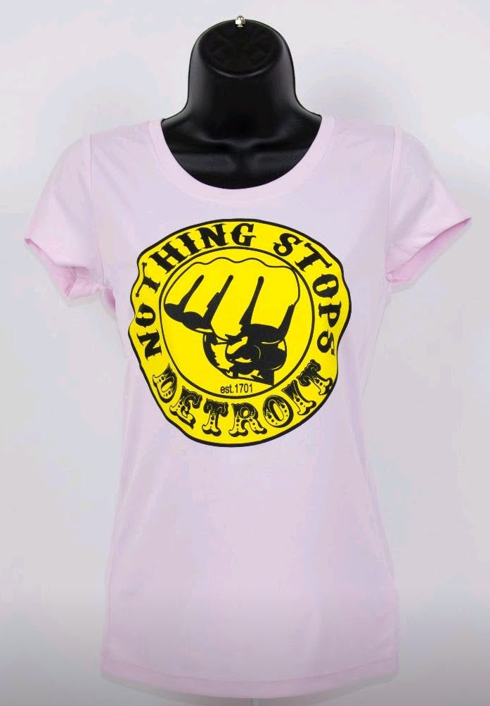 Nothing Stops Detroit Women's Pink with Yellow Logo Performance Short Sleeve Tee