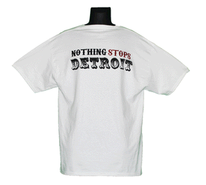 Nothing Stops Detroit Unisex White Chest Logo Short Sleeve Tee back view