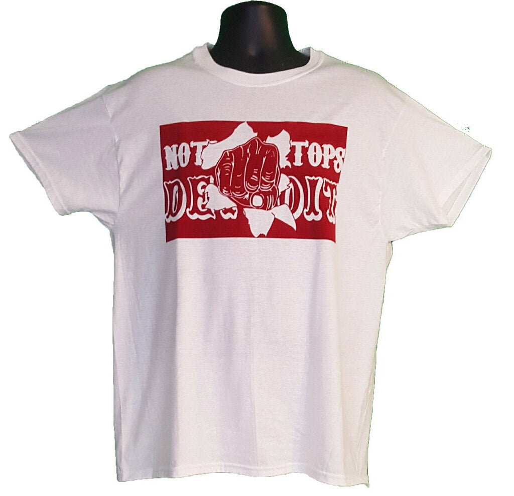 Nothing Stops Detroit Unisex White with Red Logo Fist Thru The Wall Short Sleeve Tee