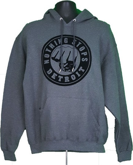 Nothing Stops Detroit Unisex Gray with Black Logo One Color Logo Hoodie