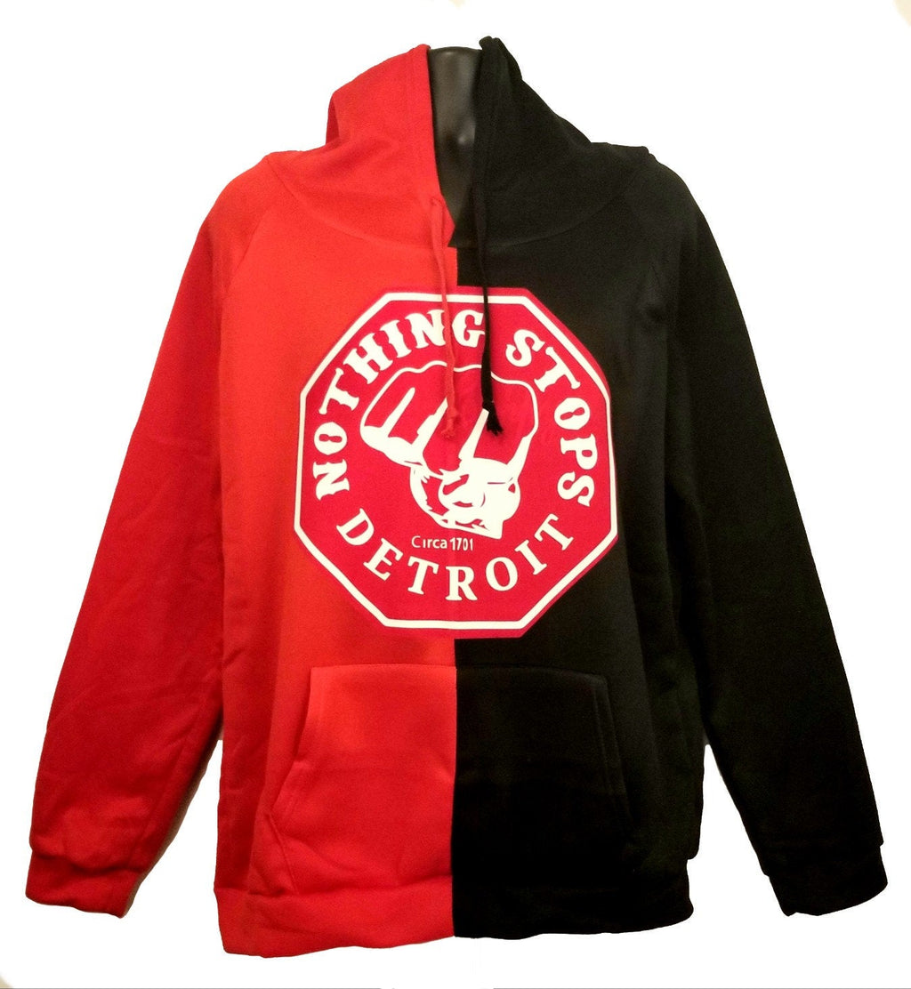 Nothing Stops Detroit Unisex Red and Black side by side Pull Over Hoodie