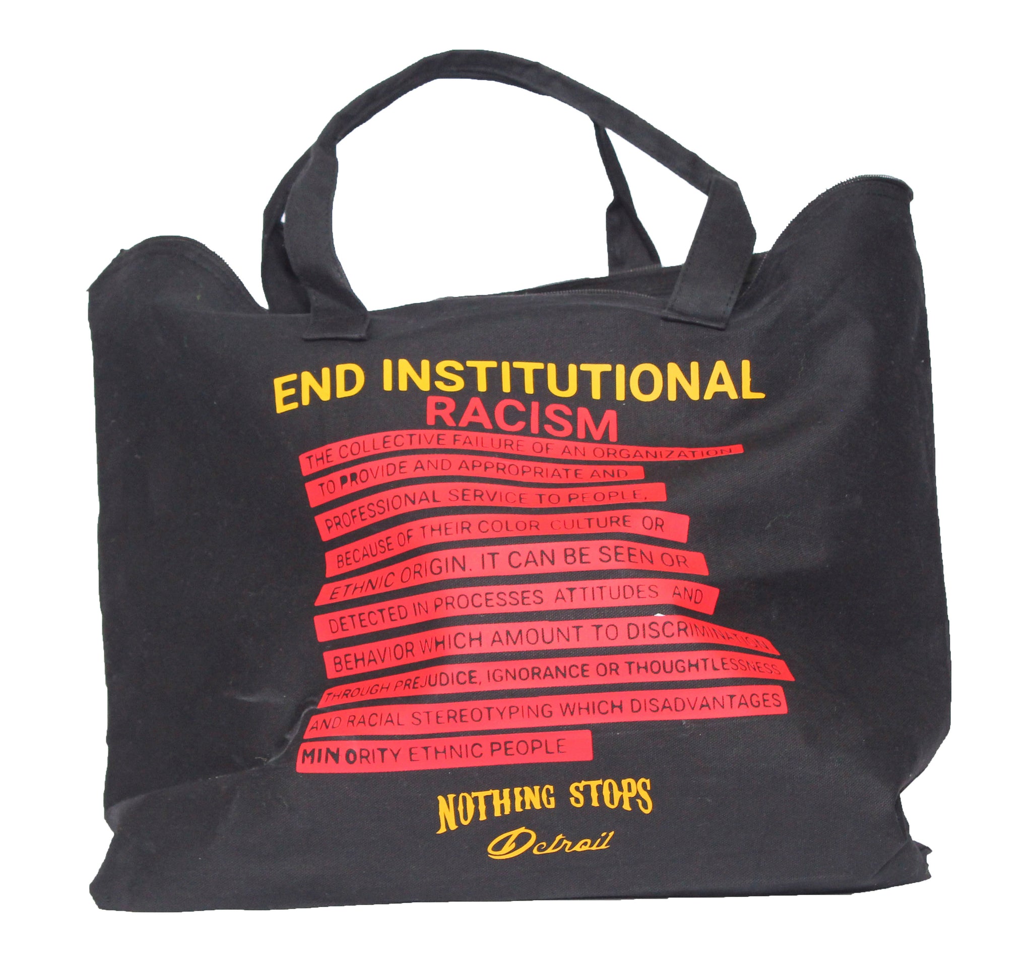 Nothing Stops Detroit Black BLM Tote End Institutional Racism Accessory Back View