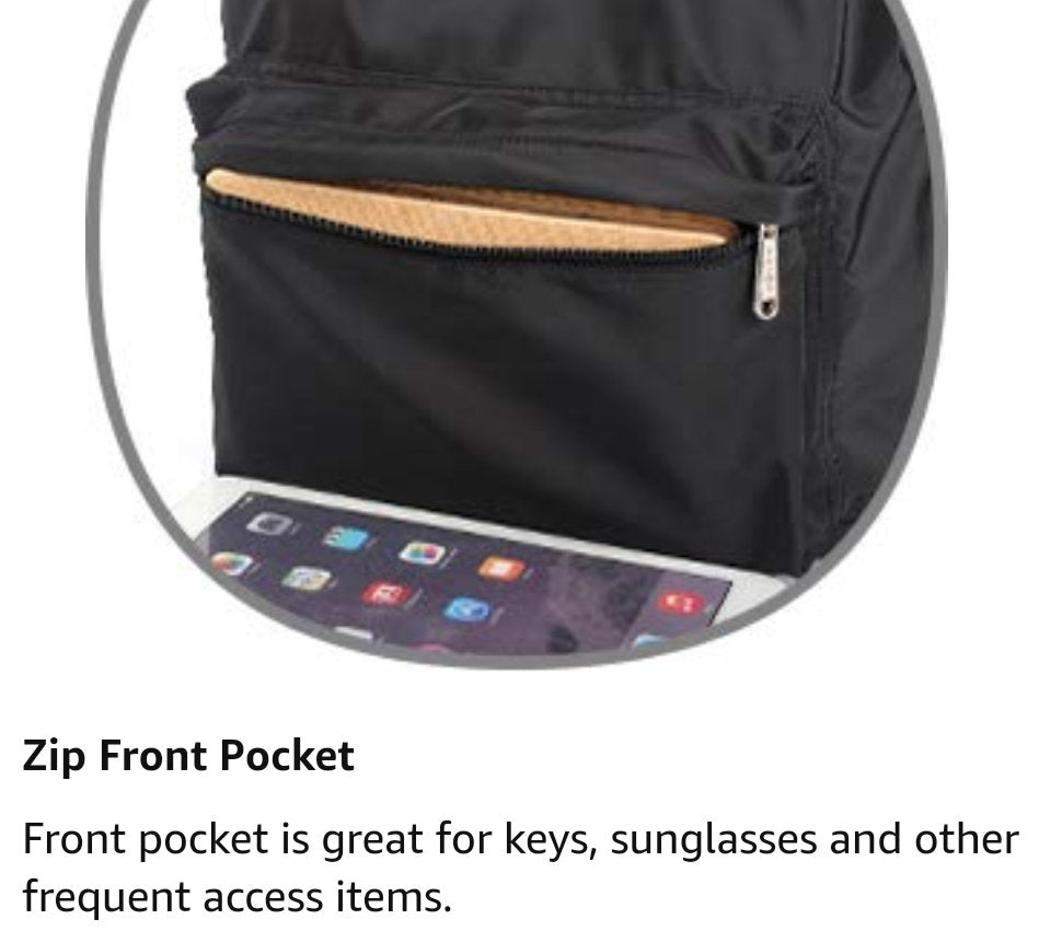 Zip Front Pocket: Great for small that you frequently access.