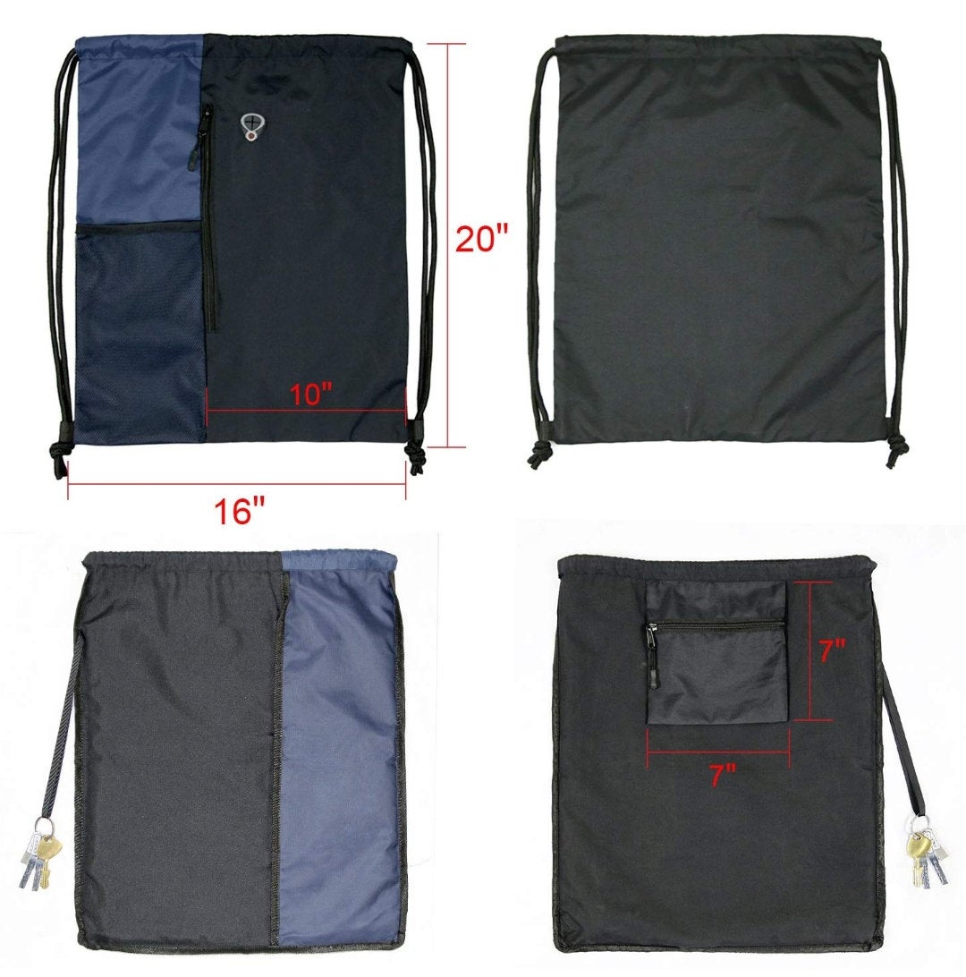 16 inches by 20 inches with a 7 inch by 7 inch zipper pocket.