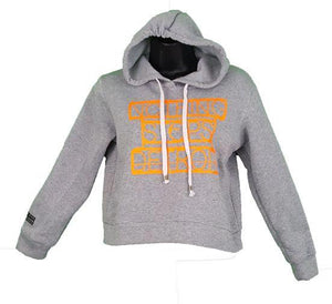 Nothing Stops Detroit Women's Gray with Orange Text Crop Top Neon Sign Long Sleeve Hoodie