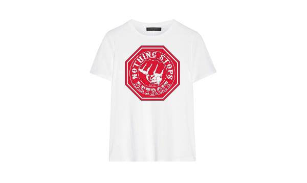 Nothing Stops Detroit Unisex White with Red Logo Stop Sign Short Sleeve Tee