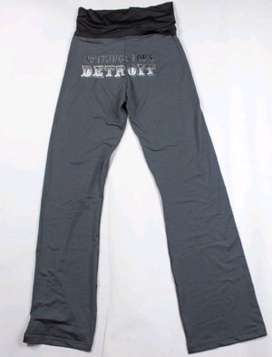 Nothing Stops Detroit Women's Black Waistband and Gray Leg Length Yoga Pants