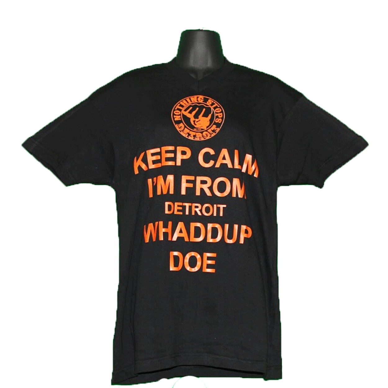 Nothing Stops Detroit Unisex Black with Orange Logo Keep Call I'm From Detroit Whaddup Doe Short Sleeve Tee